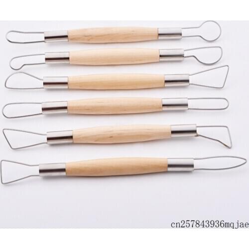 100Sets 6pcs/set Pottery Ceramics DIY Tools Set Sculpture Carving Tool for Wax Pottery Clay with Wood Handles