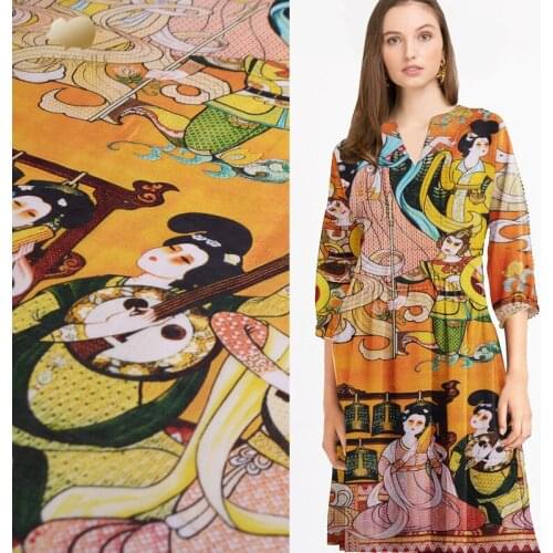 140cm heavy silk linen fabric 35mm digital printed chinese silk fabric clothing dress natural linen fabric wholesale linen cloth