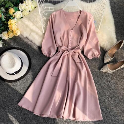 2021 V Neck Spring Summer Long Bandage Dress Half Sleeve Party Women Casual Elegant dress High Waist tunic a-line Vestidos