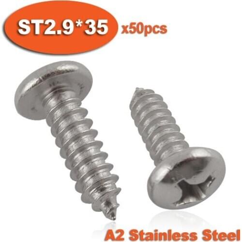 50pcs DIN7981 ST2.9 x 35 A2 Stainless Steel Self Tapping Screw Phillips Cross Recessed Pan Head Self-tapping Screws