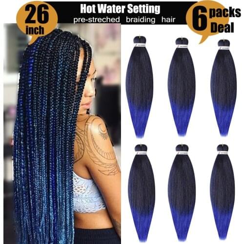 6PCS Pre Stretched Braiding Hair Synthetic Jumbo Crochet Braid Hair Extensions Easy to Braiding Twist Hair 26inch