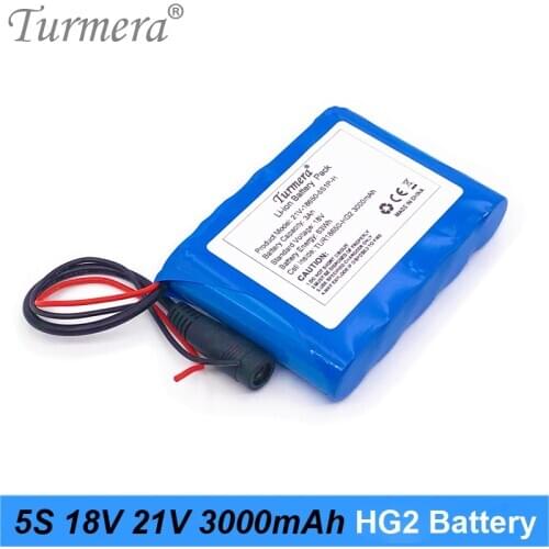 Turmera 5S 18V 21V 3000mAh Reachargeable Lithium Battery Pack 18650 HG2 3000mAh 30A Battery Cell with 5S BMS for Screwdriver 18V