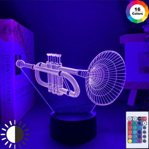 Acrylic 3D Illusion Baby Night Light Musical Instrument Led Touch Sensor Color Changing Nightlight for Room Decor 3D Lamp Cornet