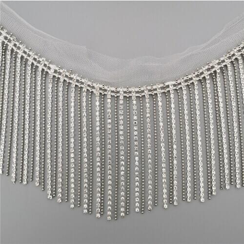 Rhinestone Crystal Chain Bling Diamante Lace Diamond Belt Trim Ribbon Necklace Applique Gem Sparkle Wedding Dress 3.54" Width
