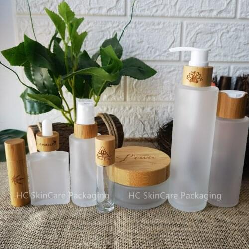 Eco Friendly Matte Glass Engraving Logo Frosted Glass Bottles and Jars Cosmetic Container Packaging Skin Care Tools Bulk