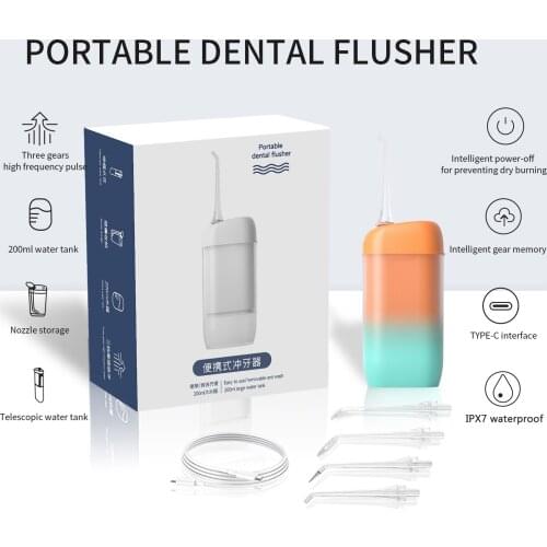 Water Flosser Cordless Portable Oral Irrigator Dental Teeth Cleaner with 3 Modes 4 Jets Powerful Cleaning 200ML Water Tank