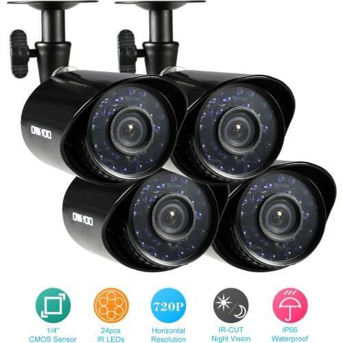 OWSOO 4*720P Outdoor/Indoor Bullet Security CCTV Camera + 4*60ft Surveillance Cable support Weatherproof IR-CUT Night View
