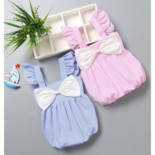 Fashion 2020 Baby Girl Summer Clothing Cute Striped Cotton Romper Sleeveless Newborn Clothes Children Kid Princess Bow 0-3Y