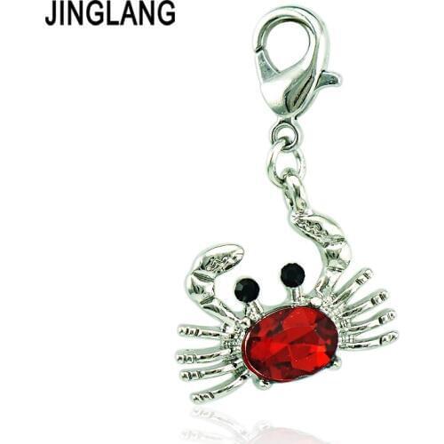 JINGLANG Fashion Lobster Clasp Charms Silver Plated Crystal Crab Animals Charms DIY Pendants Jewelry Making Accessories