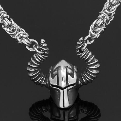 Men Nordic Viking Worriors helmet Pendant Necklace - King Chain with Valknut Rune Gift Bag