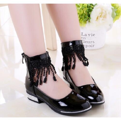 Tassel Girls Princess Shoes Flower Girl White Leather Shoes Kids Little Girls Party Dress School Shoes 4 5 6 7 8 9 10 11 12 Year