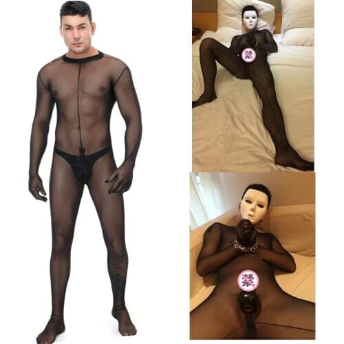 Sexy mens underwear net yarn jumpsuit see-through costume nightclub stage ds costume bar performance