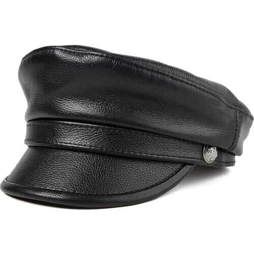 100% High Quality Genuine Leather Unisex Military Hat Winter Warm Outdoor First Layer Sheepskin Leather Hat Military Hat Women