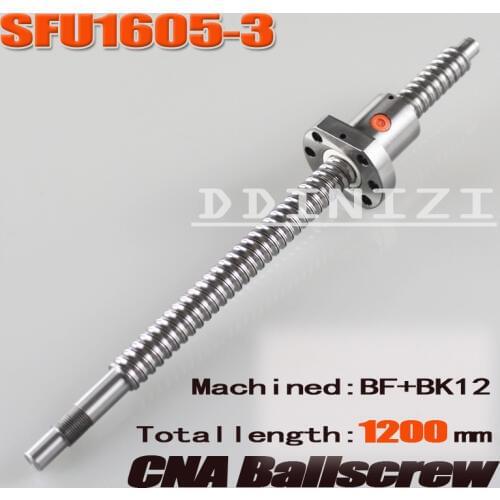 BallScrew SFU1605 -3 1200mm ball screw C7 with 1605 flange single ball nut BK/BF12 end machined Woodworking Machinery Parts
