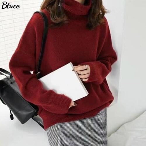 Oversized Winter Thick Sweater Women Knitted Solid Color Pullover Sweater Long Sleeve Turtleneck Loose Jumper Warm Pullover