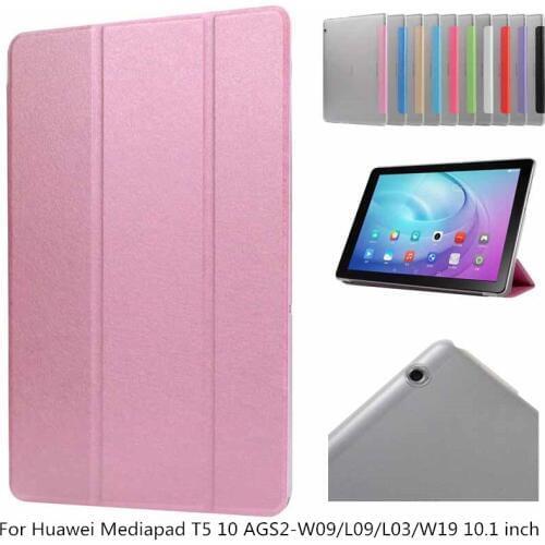 Slim PU Leather Case For Huawei Mediapad T5 10 AGS2-W09/L09/L03/W19 10.1 inch Transparent 3-Folding Stand Cover case + pen