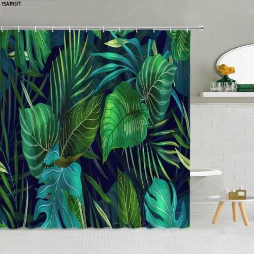 Tropical Nature Green Plant Shower Curtain Palm Leaf Watercolor Monstera Bathroom Supplies Hanging Curtains Home Decor Washable