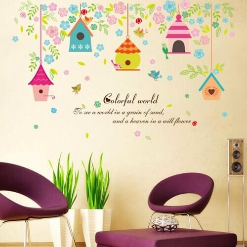 Vivid Colorful cage leaves wall sticker wall stickers for kids rooms Living room bedroom wall decoration