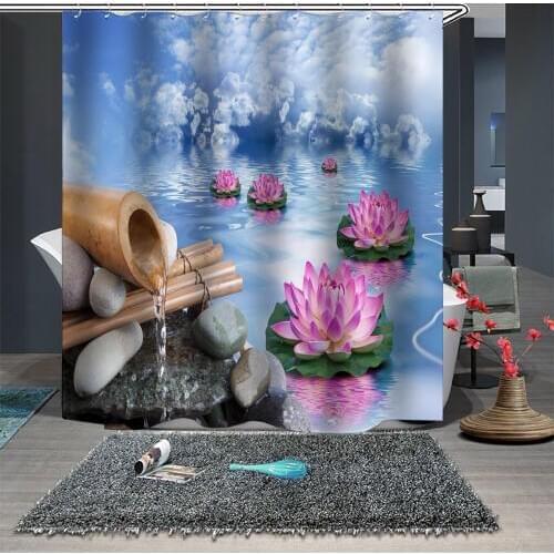 Custom Made Shower Curtain Bathroom Curtain Partition 1.5 x 1.8m 1.8 x 1.8m 1.8 x 2m Lily Lotus