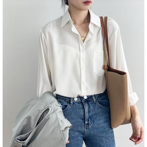 2021White Solid Color Female Casual Blouse Single Breasted Fashion Female Loose Elegant Shirt Korean Style Spring Autumn