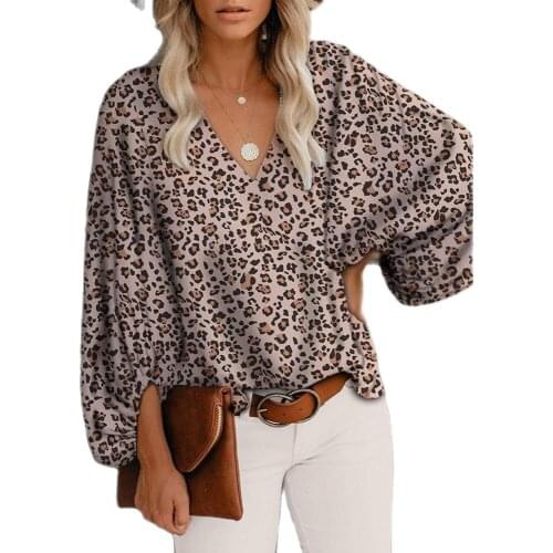 New Design Good Quality Factory Price Fashion Hot Selling Womens Printed Lantern Long Sleeve V-Neck Shirt