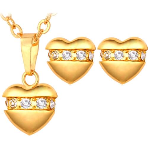 Collare Korea Style Heart Jewelry Sets For Women Gold/Silver Color Rhinestone Cute Love Wedding Earrings Necklace Sets S181