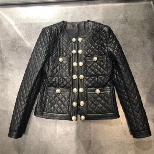 2 Piece Set Women Genuine Leather Double-Breasted Short Jacket High Waist Midi Pencil Skirt women suits office sets