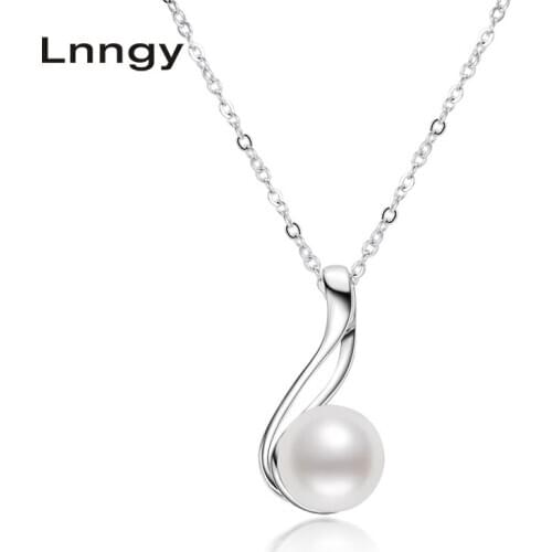 Lnngy 925 Sterling Silver Necklace 10mm Natural Freshwater Pearl Necklace Women Engagement Wedding Anniversary Jewelry Gifts