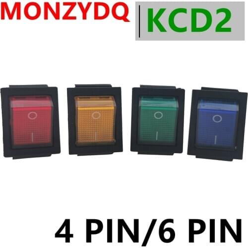 10PCS KCD2 Rocker Switch ON-OFF 2 Position 4 Pins /6 Pins Electrical equipment With Light Power Switch 16A 250VAC/ 20A 125V