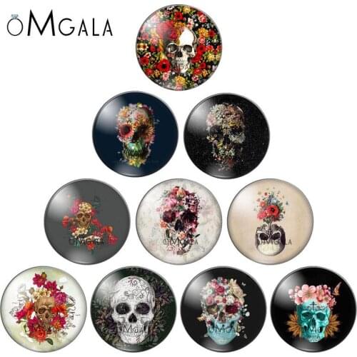 New artistic flower skull mixed 10pcs 8mm/10mm12mm/18mm/20mm/25mm Round photo glass cabochon demo flat back Making findings