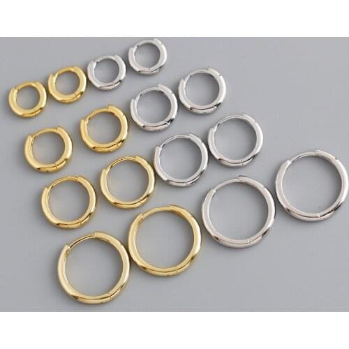 12MM 14MM 16MM 18MM 100% Authentic 925 Sterling silver Smooth White/Gold Lucky Circle Loop Huggie Hoop Earrings Jewelry CE92