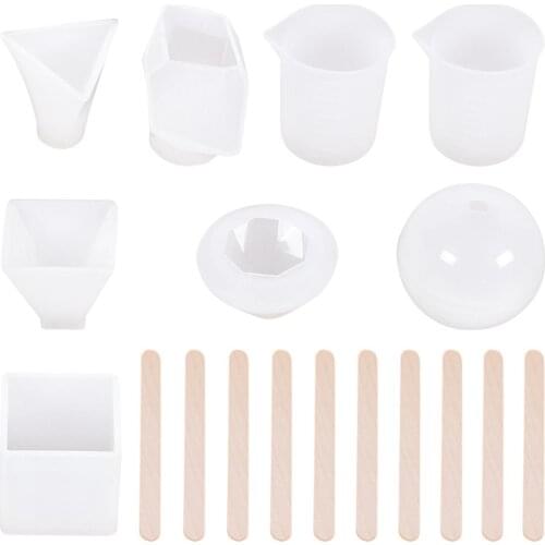 18Pcs Jewelry Making Tools Set Geometric Diamond Ball Cube Pyramid Silicone Molds Measuring Cups Wooden Sticks Craft Casting