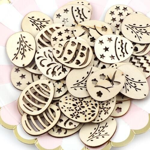 Oval Egg Shape Hollow Mixed Styles DIY Wooden Chips Decorative Embellishments Crafts Scrapbook Hand-made Graffiti Buttons 50Pcs
