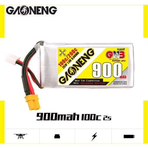 2PCS Gaoneng GNB 900mAh 2S 7.4V 100C/200C Lipo Battery with XT30 Plug for DYS FPV Racing Drone 4 Axis RC Drone Parts