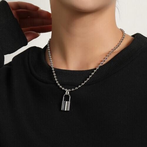 Punk Hiphop Style Ball Beads Chain Lock Pendant Necklace for Women Vintage Geometric Sweater Chains Jewelry Necklaces Gift