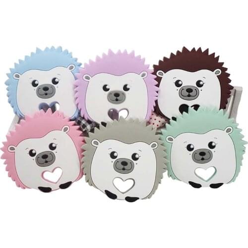 Chenkai 5PCS Silicone Hedgehog Teether Baby Cute Animal Teether For DIY Baby Nursing Chewing Teether Chain Pendant Necklace Toy