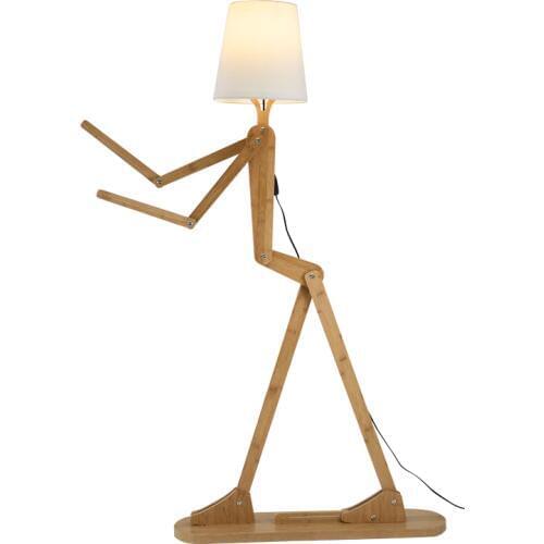 Wooden Floor Lamp with Fold White Shade Adjustable Height Standing Light for Bedroom Office 160cm Unique Design DIY Man Lamps