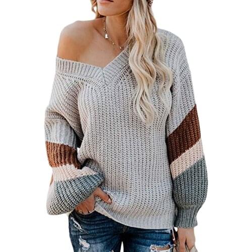 Elegant Sweaters And Pullovers Women Autumn Long Sleeve Patchwork Color V-neck Office Lady Fashion Casual Streetwear Pullover
