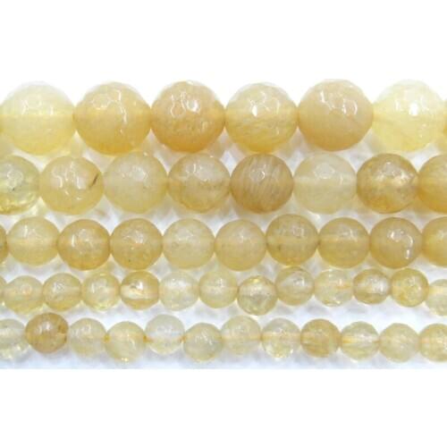Natural Stone Faceted Citrines Quartz Loose Beads Round Stone Beads 4 6 8 10 12mm For Jewelry Making DIY Bracelet Necklace