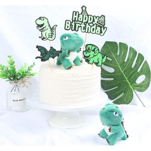 INS New Cartoon Dinosaur Cupcake Topper Happy Birthday Cake Topper For Kids Birthday Dinosaur Party Cake Decorations Baby Shower