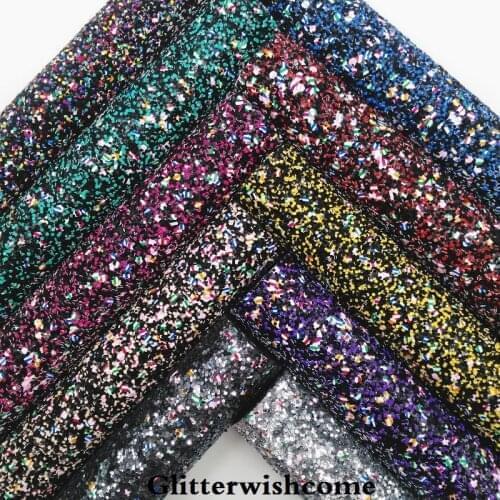 Glitterwishcome 21X29CM A4 Size Synthetic Leather, Chunky Glitter Leather, Faux PU Leather fabric Vinyl for Bows, GM3010C