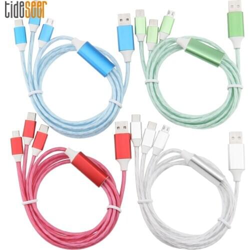 3 in 1 LED Lighting USB Cable for iPhone Charger Fast Charging Micro Usb Type C Phone Cables For Xiaomi Samsung 8 Pin Data Cord