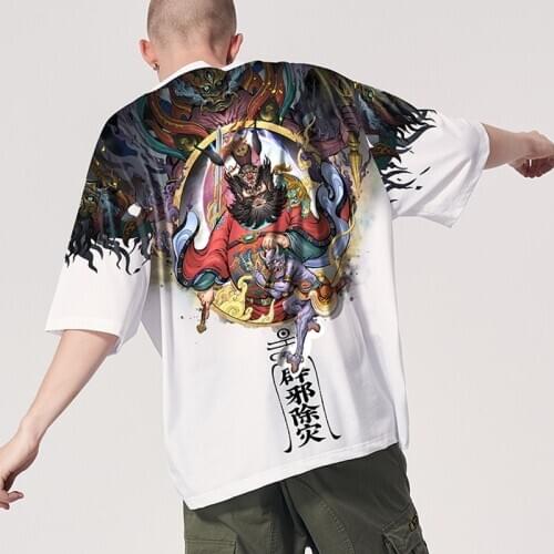 Asian Streetwear Japanese Top Online Chinese Store Harajuku Kimono Streetwear T-Shirt Samurai Costume Asian Clothes FF2686