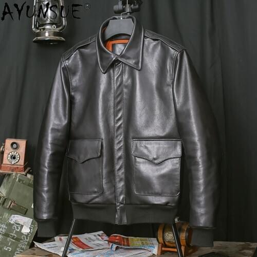 AYUNSUE genuine cowhide leather jacket men clothing 2020 autumn coat man flight suit retro mens clothes hommes veste LXR553