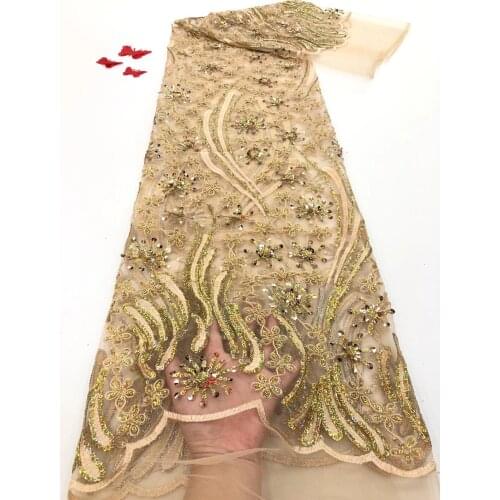 2021 Hot Sale African Dry Lace Fabric High Quality Nigeria Sequined Lace French Tulle Mesh Lace Wedding Dress Fabric RF4328