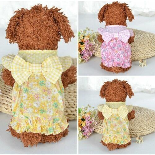 Small Dog Teacup Chihuahua Teddy Skirt Pet Puppy Cat Cotton Vest T Shirt Floral Dress Apparel New