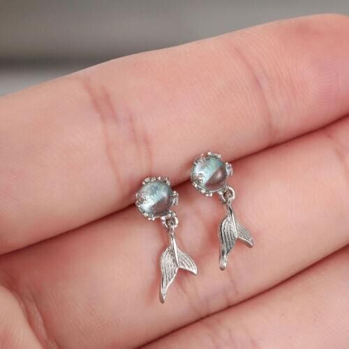 Cxwind Fashion Crystal Mermaid Tail Earrings for Women Wedding Jewelry Korean Whale Fish Tail Stud Earring Bijoux Wholesale