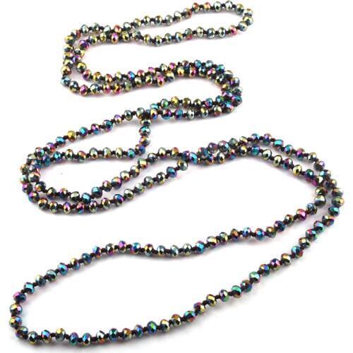 MOODPC Fashion Bohemian Jewelry 6mm Crystal Glass Long knotted Crystal Necklace