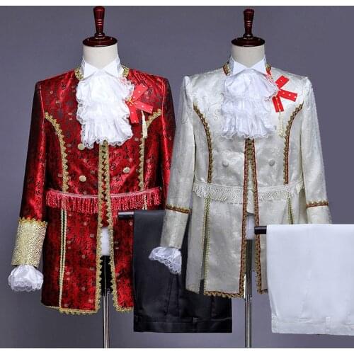 Men Court Uniform Retro European 3 Piece Military Tunic Fancy Jacket Top Pants Vest Set