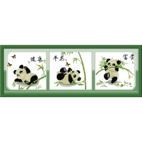 Lucky three pandas cross stitch kit cartoon canvas stitching embroidery DIY handmade needlework